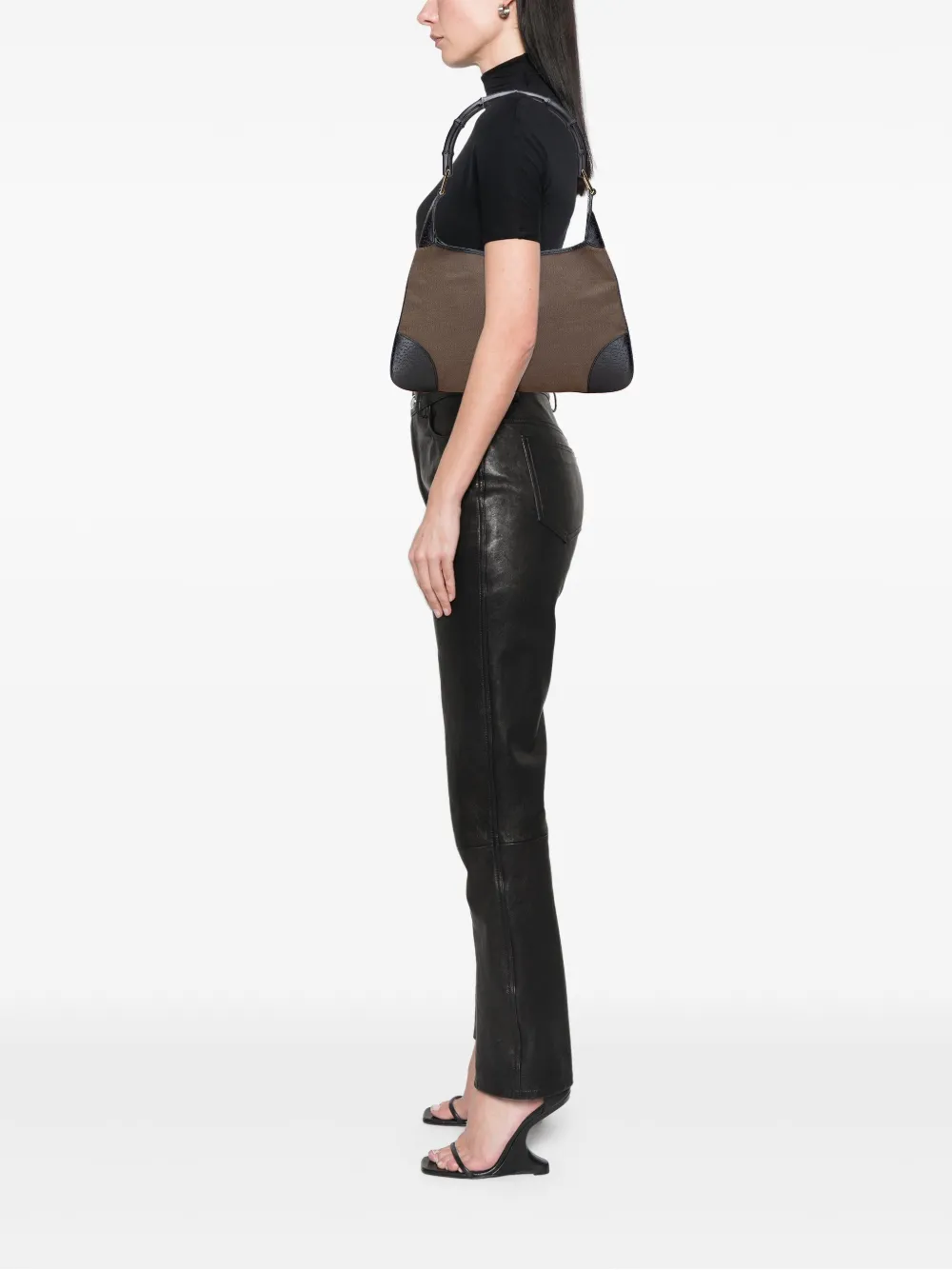 Pre-owned Gucci 2000-2015 Canvas Bamboo Jackie Hobo Bag In Black