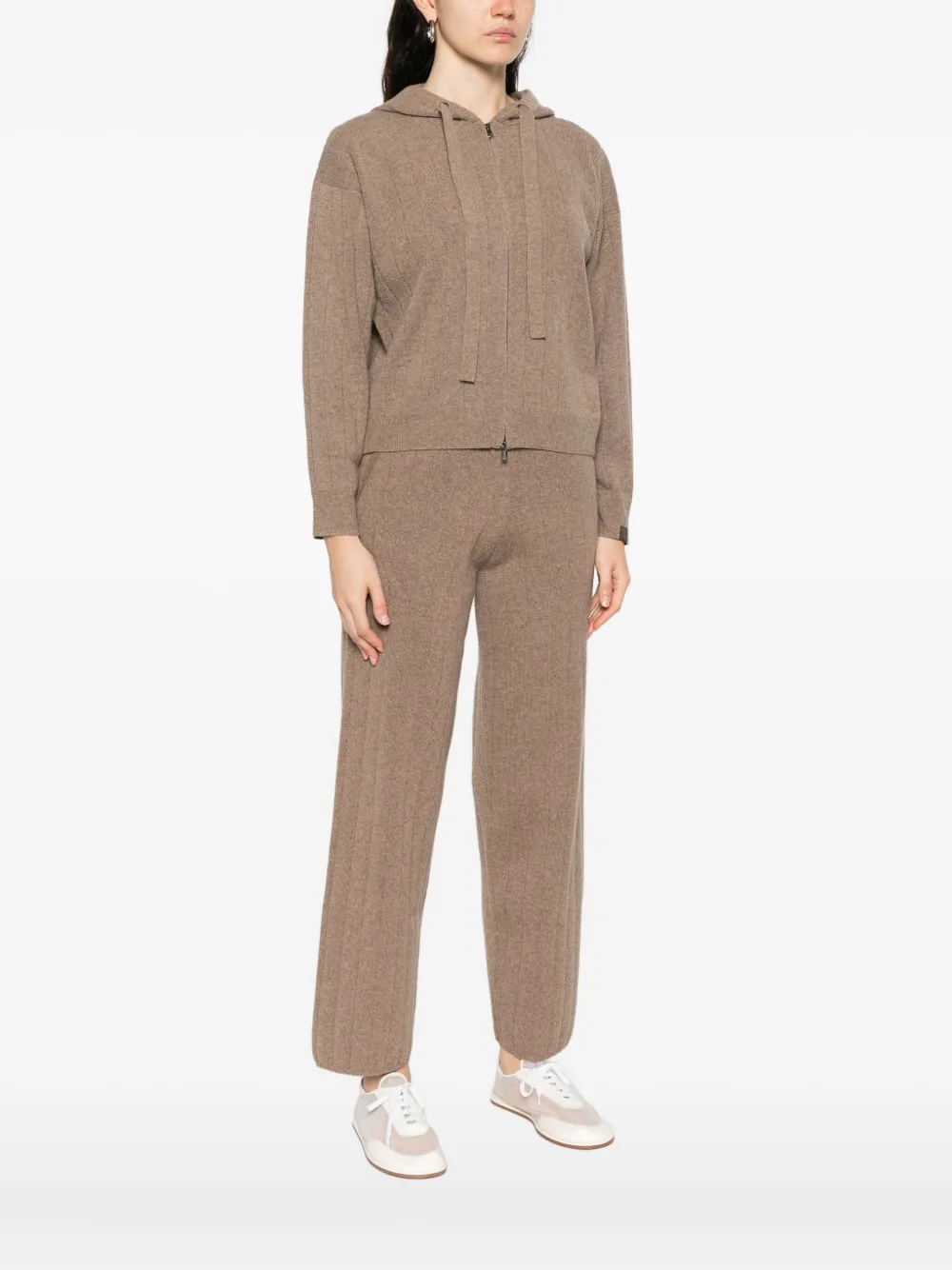 Max Mara Hooded Zip-up Cardigan In Brown