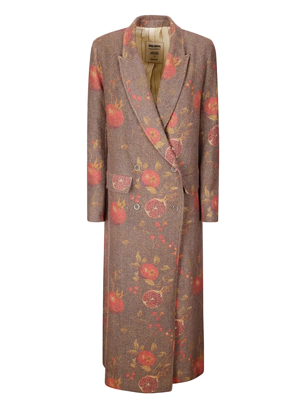 pomegranate-print double-breasted coat