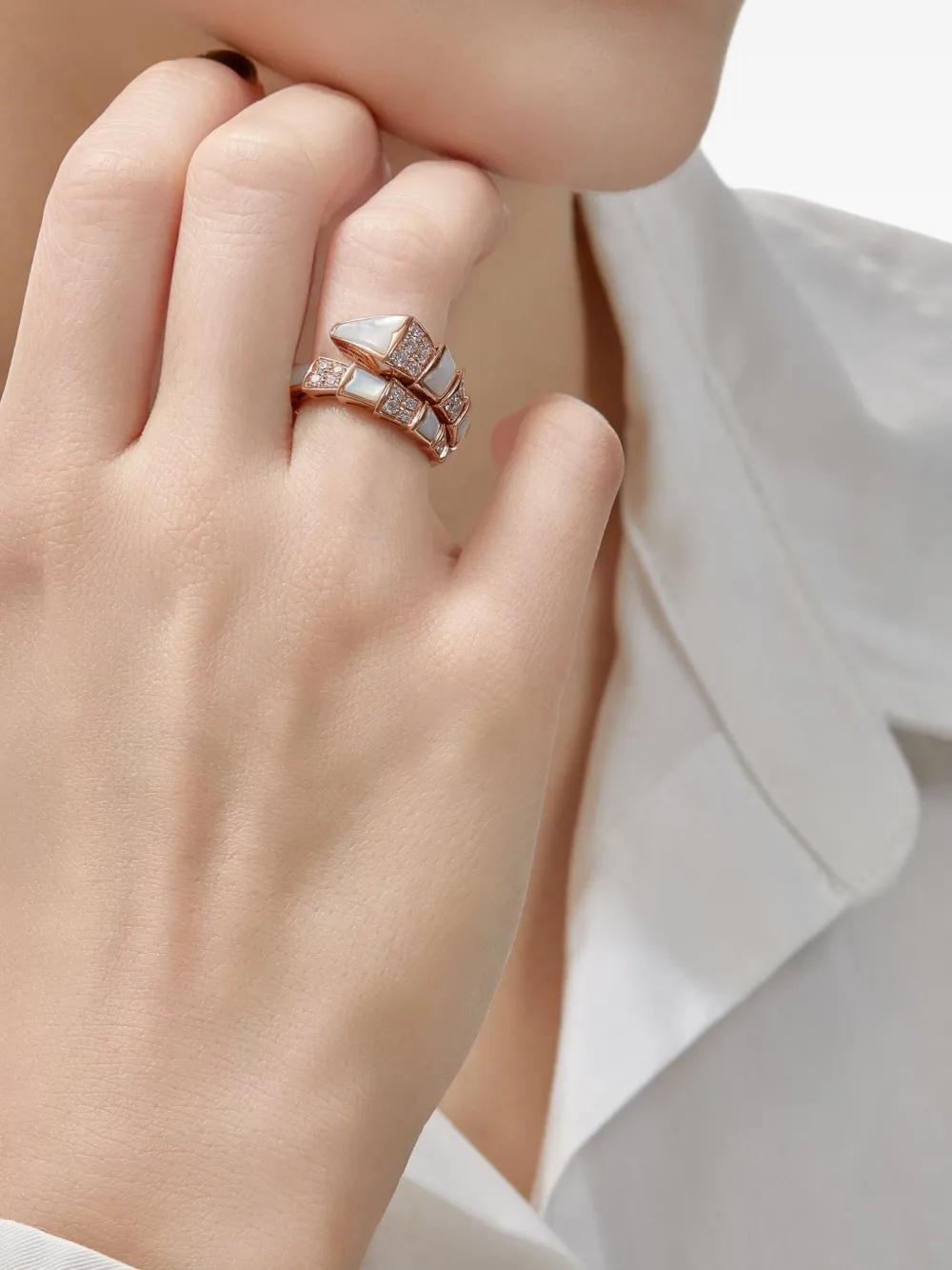  Bvlgari 18k Rose Gold Serpenti Viper Diamond Ring 