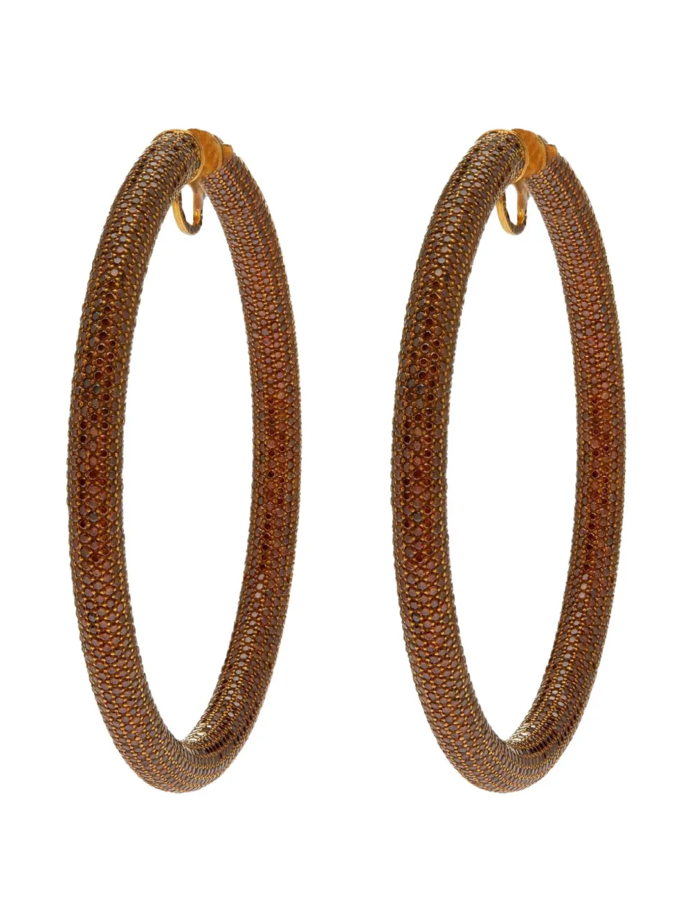 18K yellow gold brown diamond hoop earrings