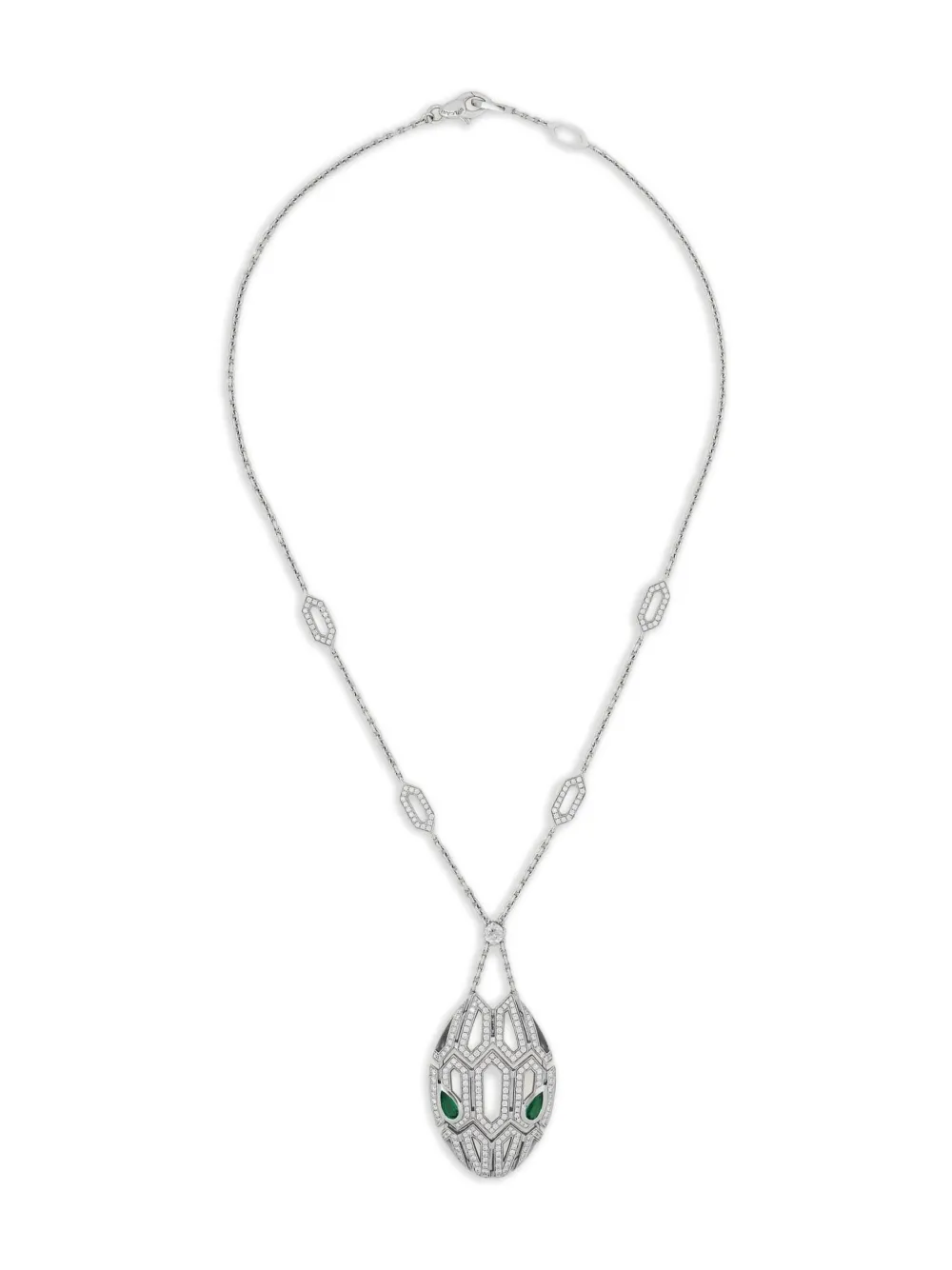 18K white gold Serpenti Seduttori diamond and emerald necklace