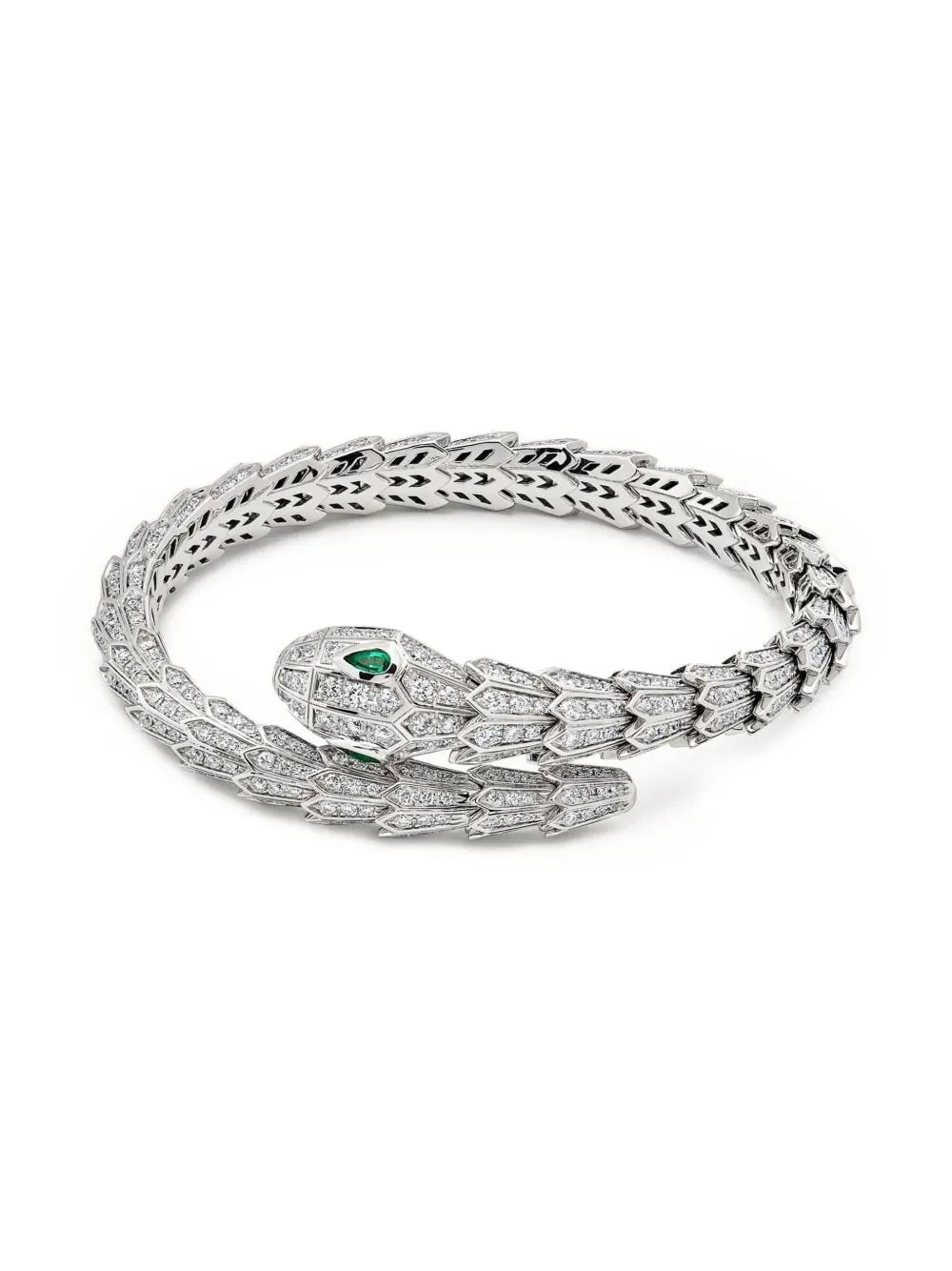 18K white gold large Serpenti emerald and diamond bracelet