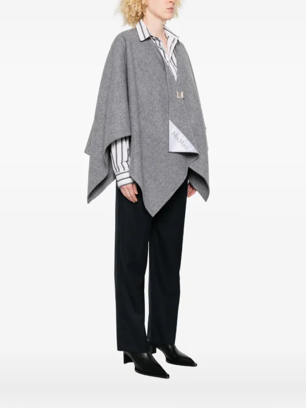 新品未使用MaxMara SERRAライトグレーリバーシブルケープ　ブローチ付き Max Mara オープンフロント ケープ | グレー | FARFETCH JP