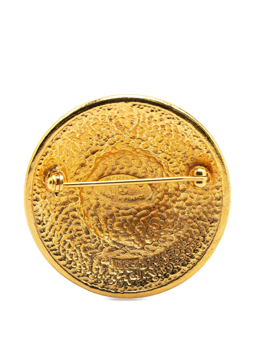 CHANEL Pre-Owned 1970-1980 Gold Plated Logo Dome Round Brooch costume brooch | Image 2