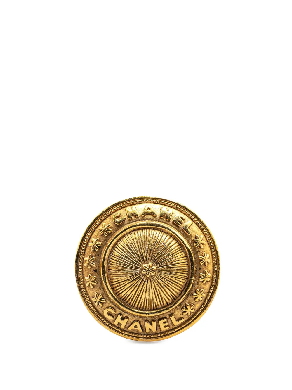 CHANEL Pre-Owned 1970-1980 Gold Plated Logo Dome Round Brooch costume CHANEL Pre-Owned 1970-1980 Gold Plated Logo Dome Round Brooch costume