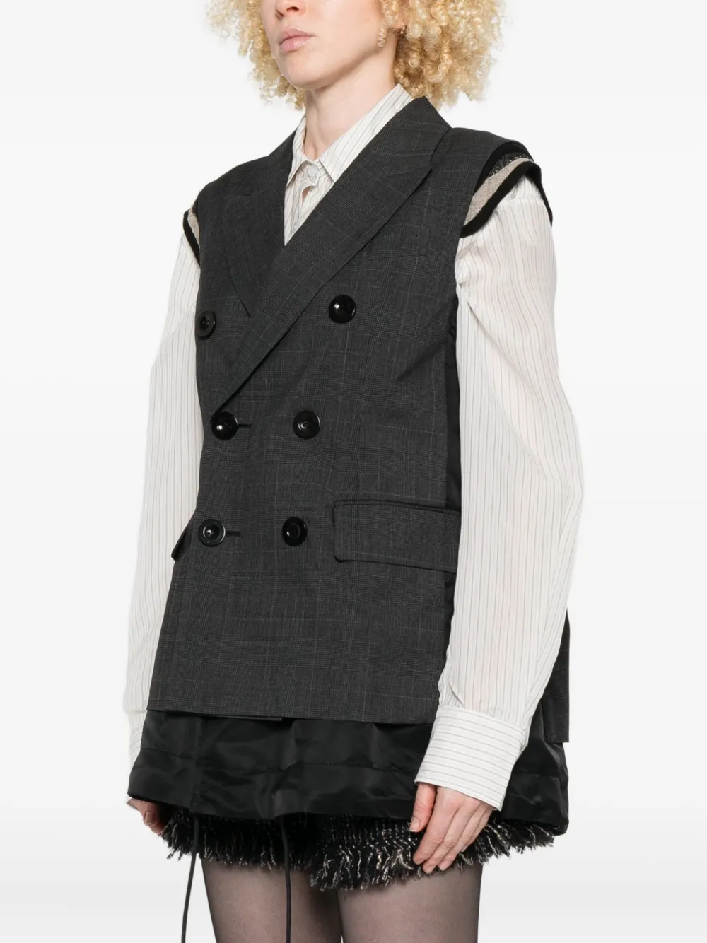 Sacai Tailored Vest With Button Detailing And Flap Pockets In Gray
