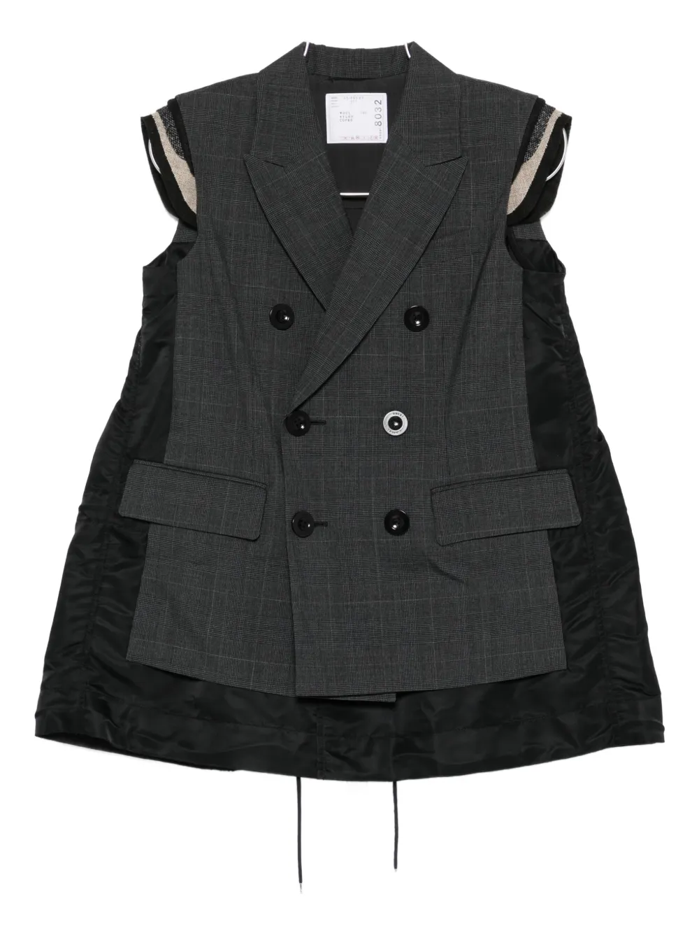 Sacai Glen Double-breasted Checked Vest In Gray
