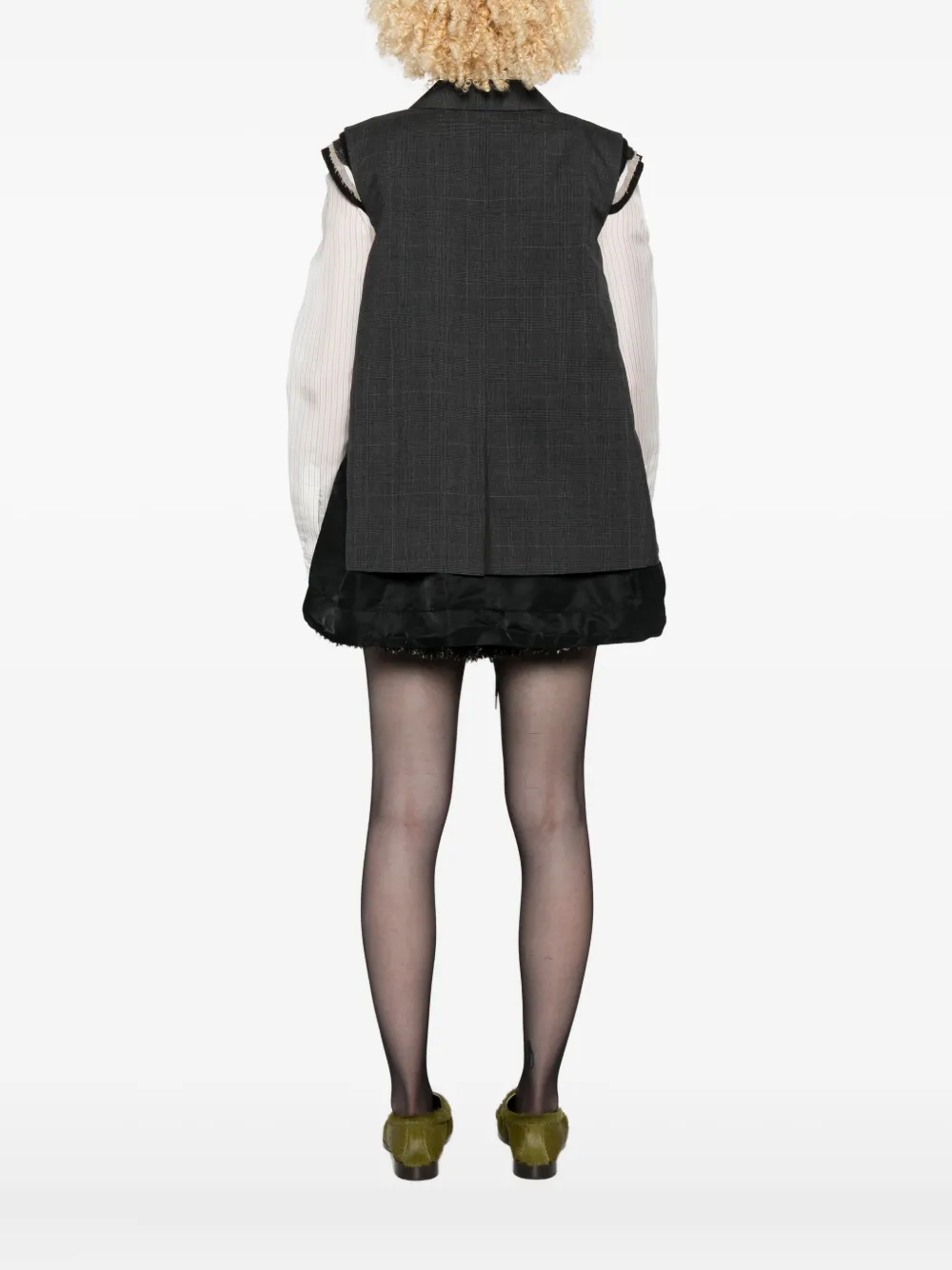 sacai Glen geruite top met dubbele rij knopen Grijs