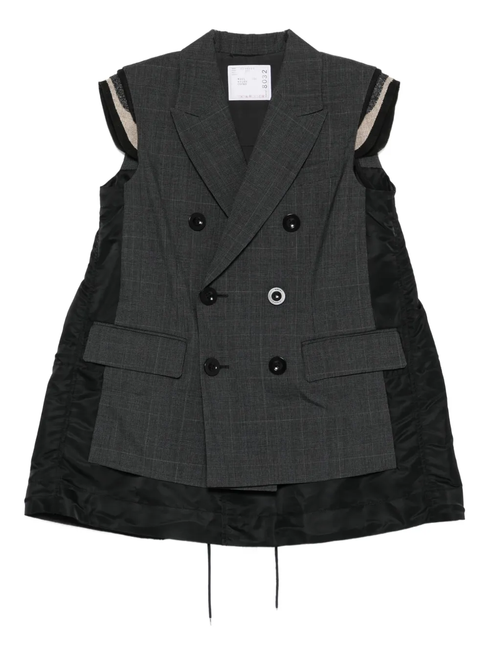 Sacai Glen geruite top met dubbele rij knopen Grijs