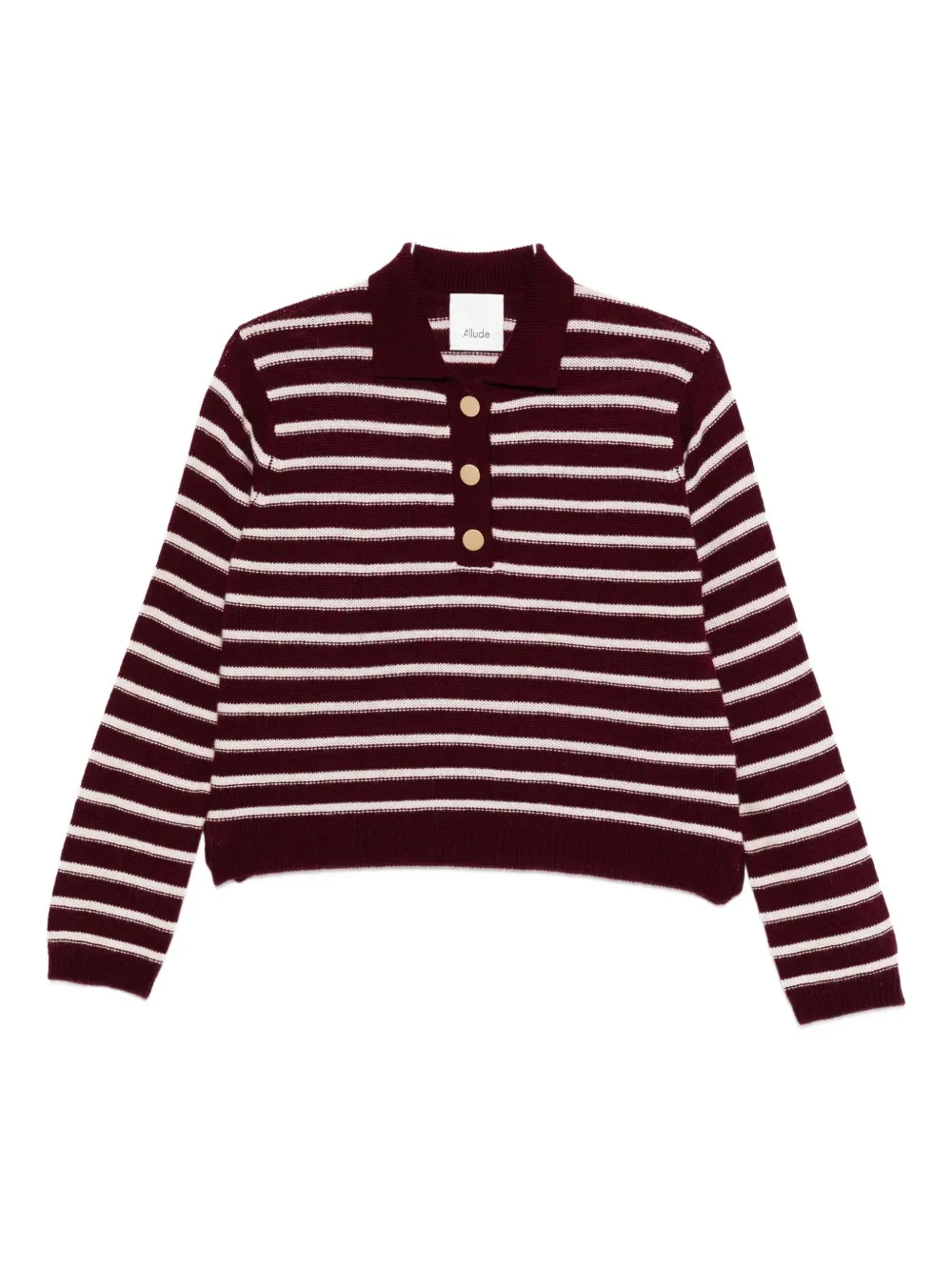 Allude Striped Wool And Cashmere-blend Polo Sweater In Burgundy
