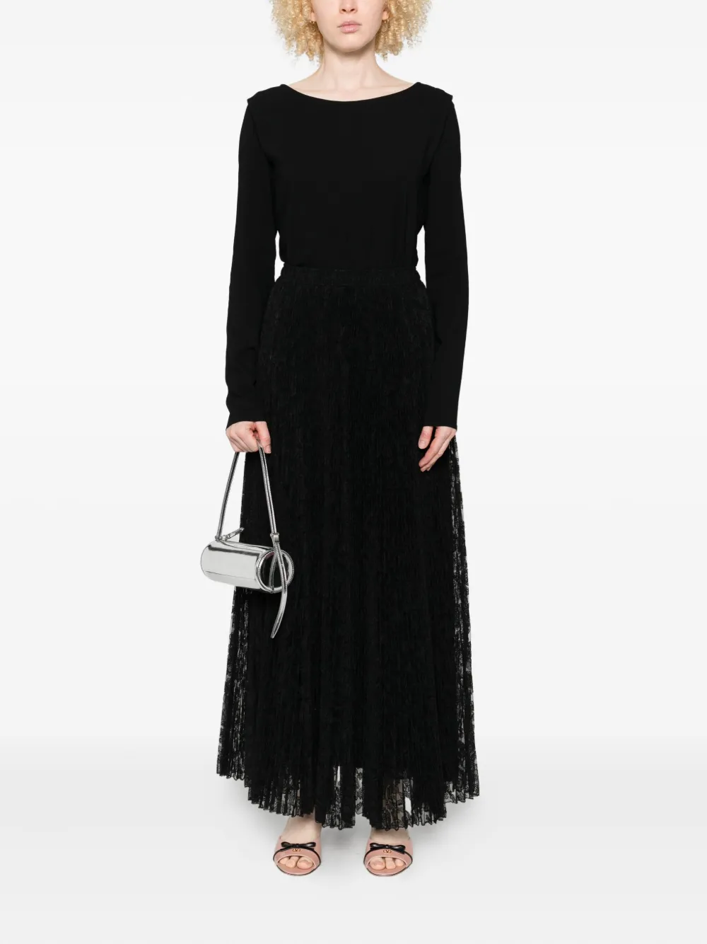 Ermanno Scervino lace pleated maxi skirt - Zwart