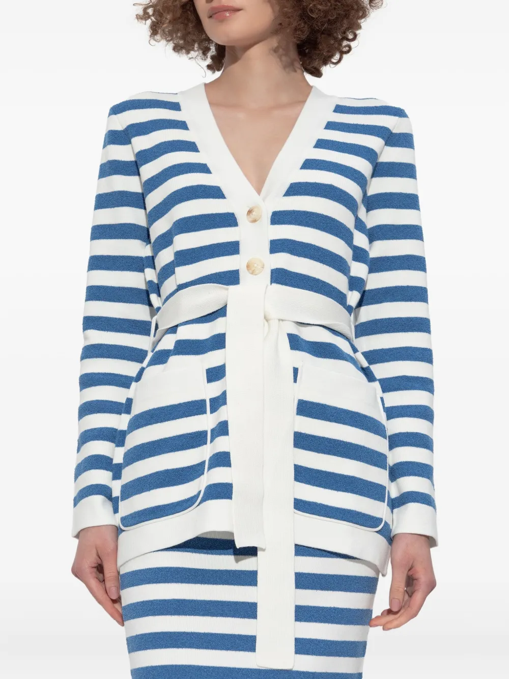 Posse Striped Belted Cardigan In Brown