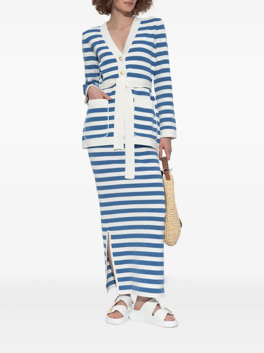 Posse Gestreepte midi-rok met zijsplit - Blauw