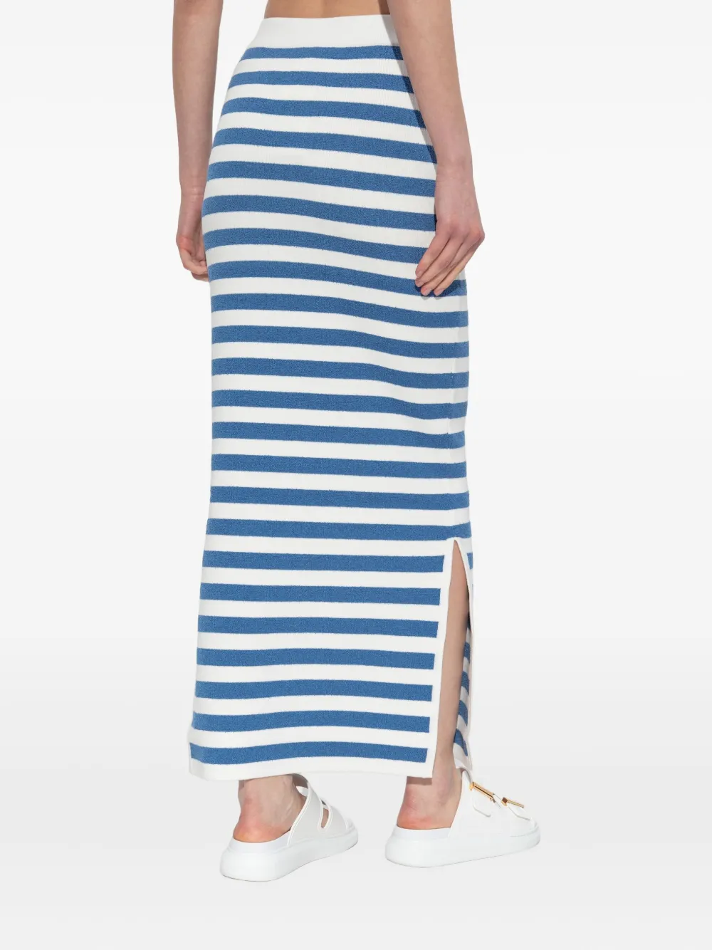 Posse Stripe Side-split Midi Fitted Skirt In Brown