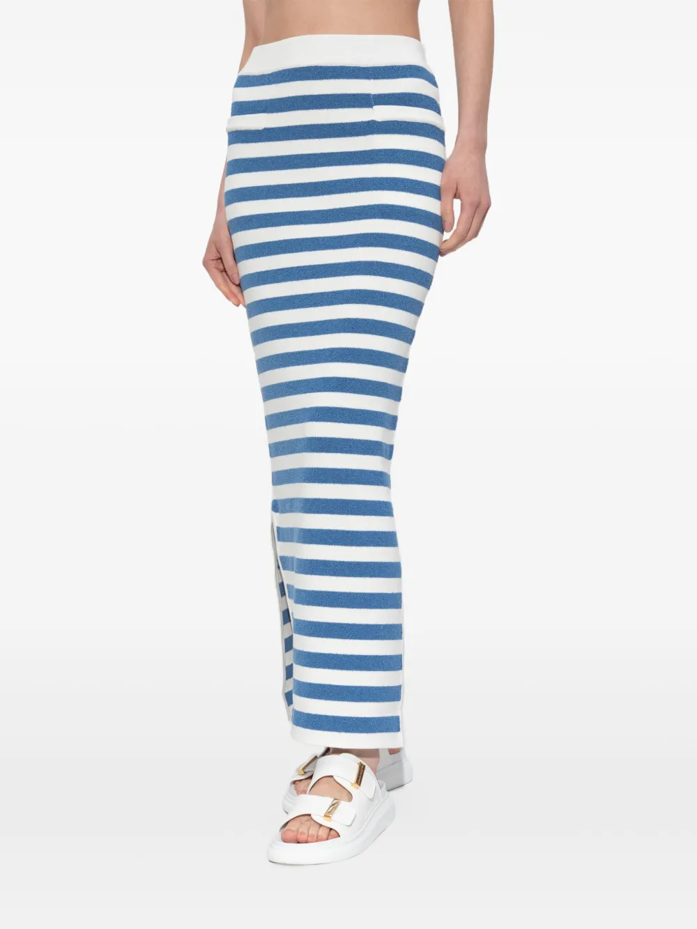 Posse Gestreepte midi-rok met zijsplit Blauw