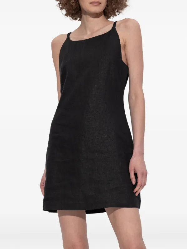Posse square-neck Linen Mini Day Dress | Black | FARFETCH