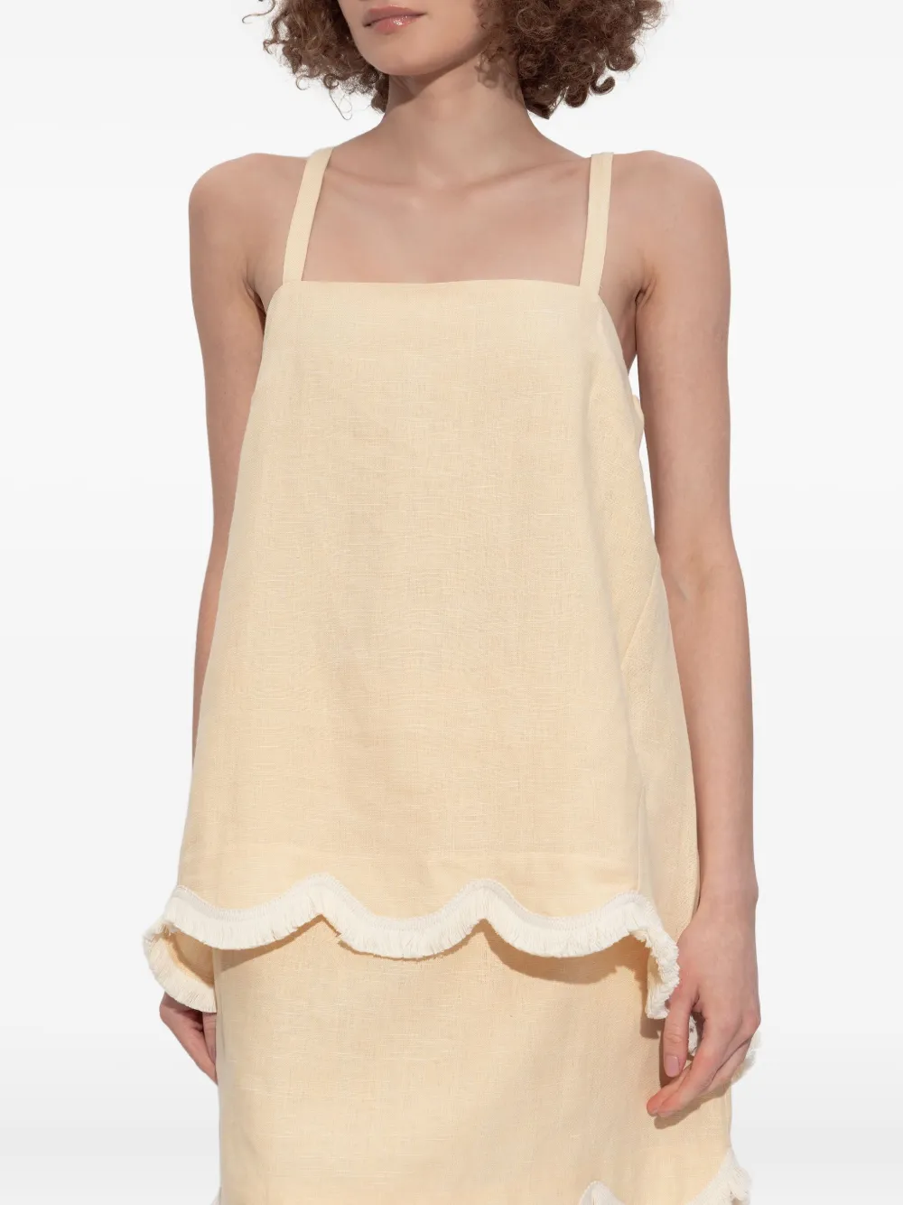 Posse Essie Scalloped-hem Fringed Top In Neutral