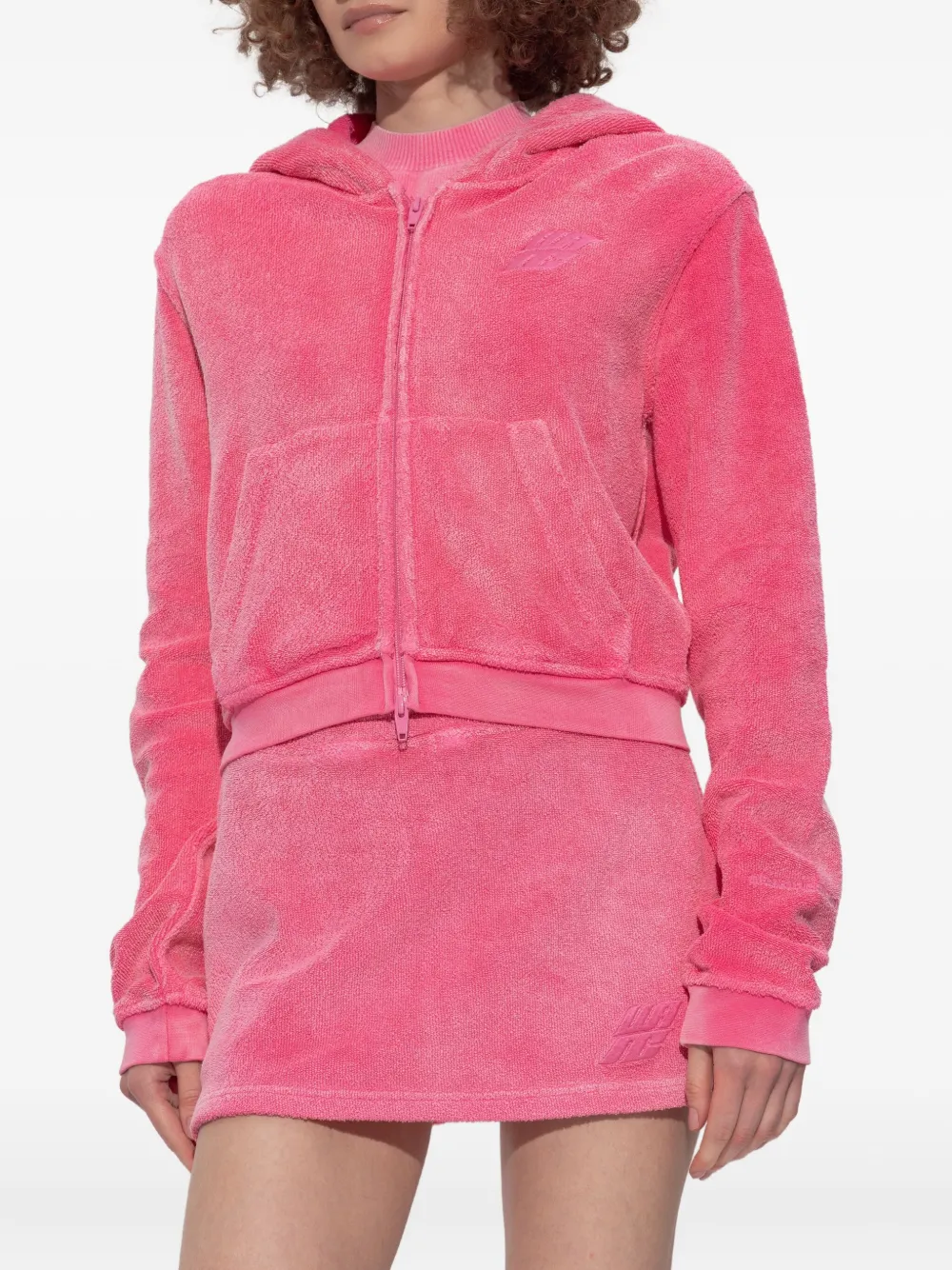 Alexander Wang leaf-embroidered hooded zip-up top Roze
