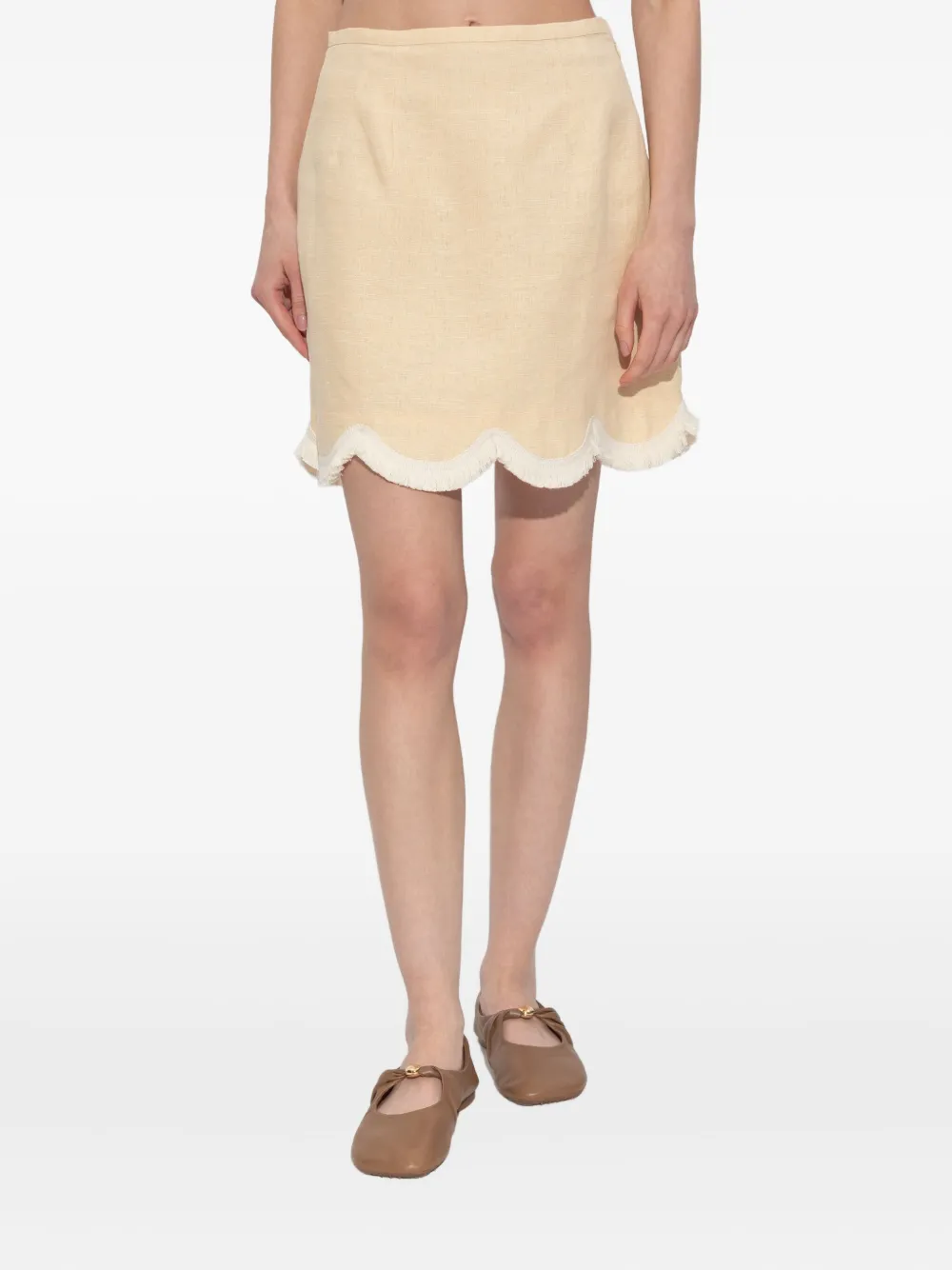 Posse Scalloped-hem Fringed Mini A-line Skirt In Brown