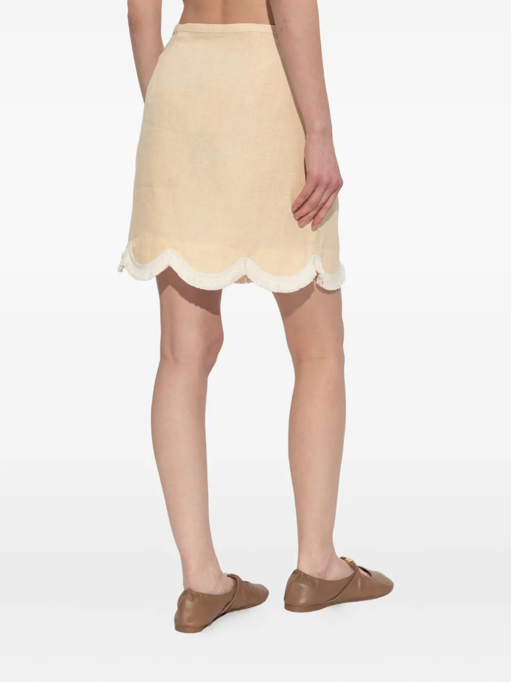 Posse Scalloped-hem Fringed Mini A-line Skirt In Brown