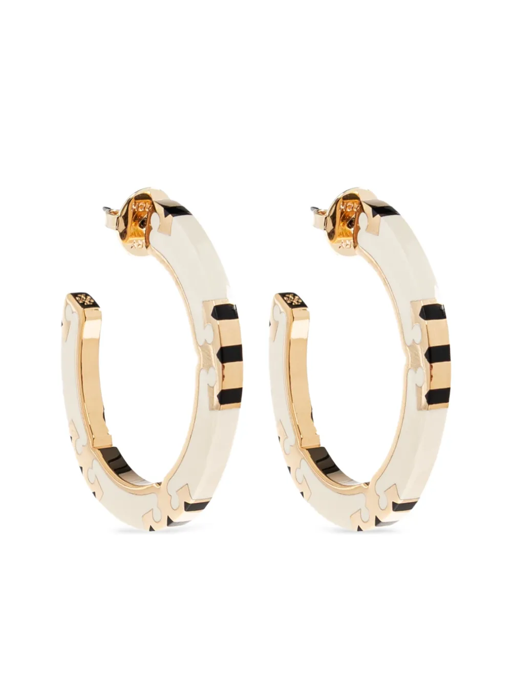 Tory Burch ロゴプレート フープピアス - ホワイト Tory Burch ロゴプレート フープピアス - ホワイト