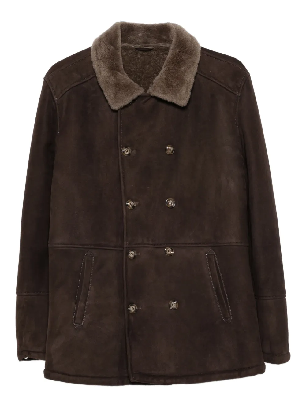 double-breasted fur-collar jacket