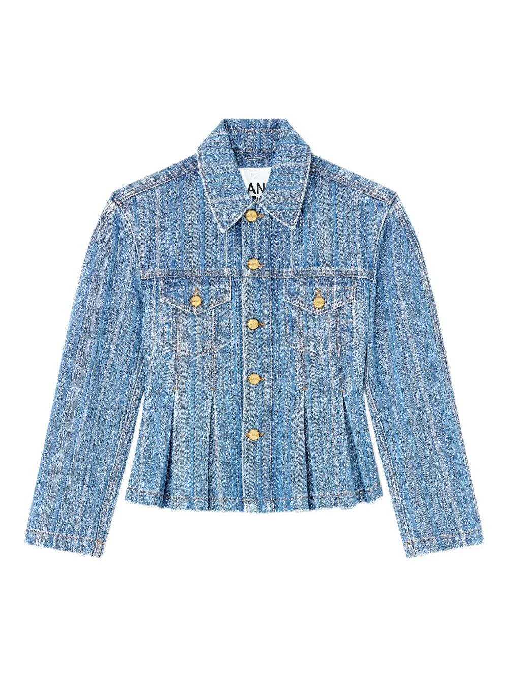 Ganni Striped Denim Pleated Jacket In Blue