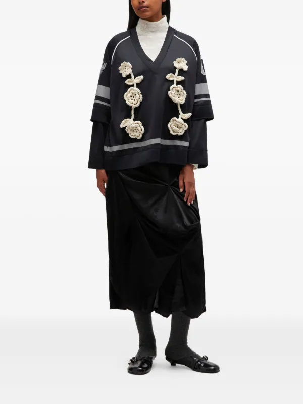 GANNI crocheted-flower Jersey Top | Black | FARFETCH