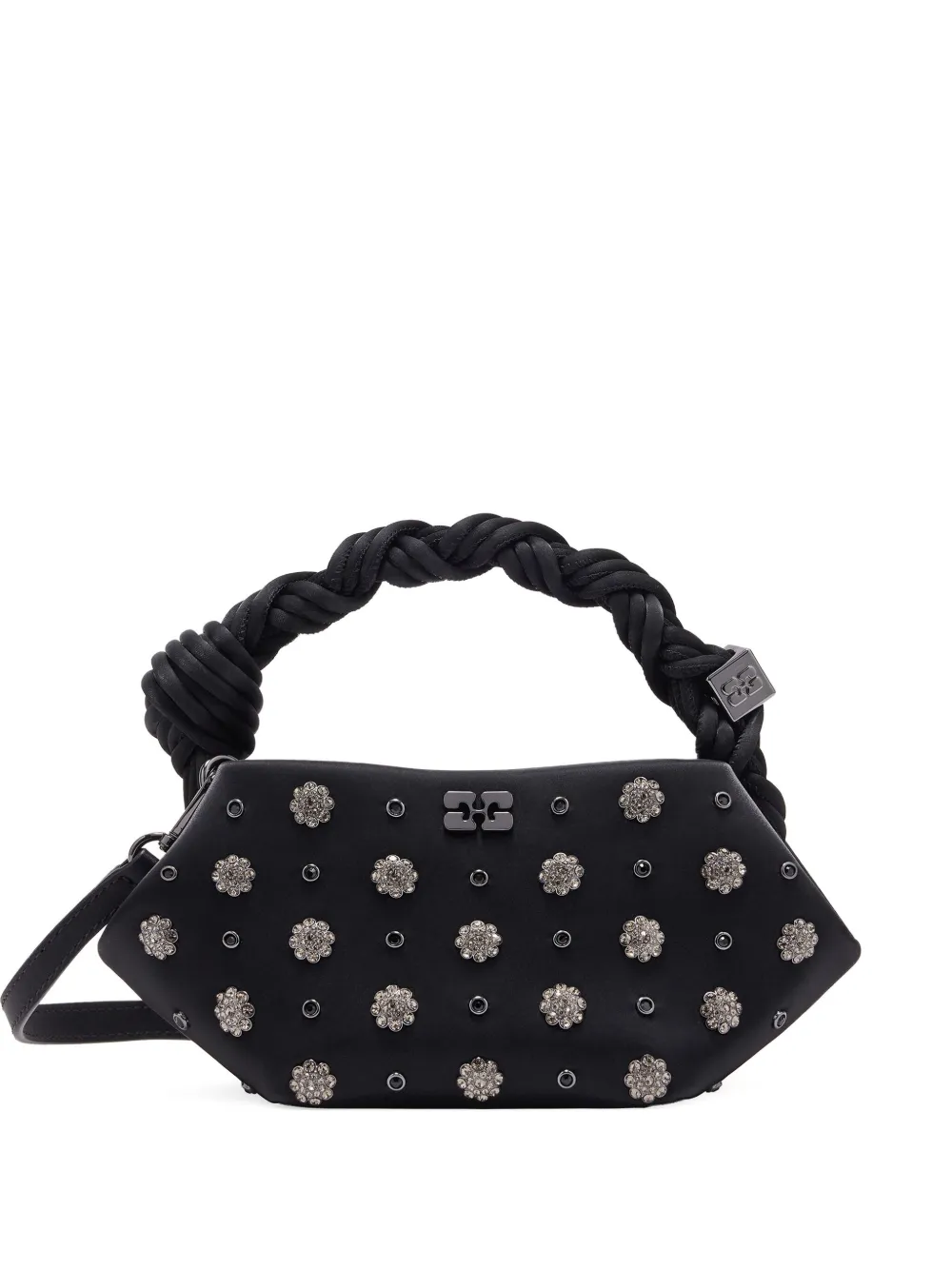 GANNI mini Bou flower-embellished stud tote bag | Black | Image 1