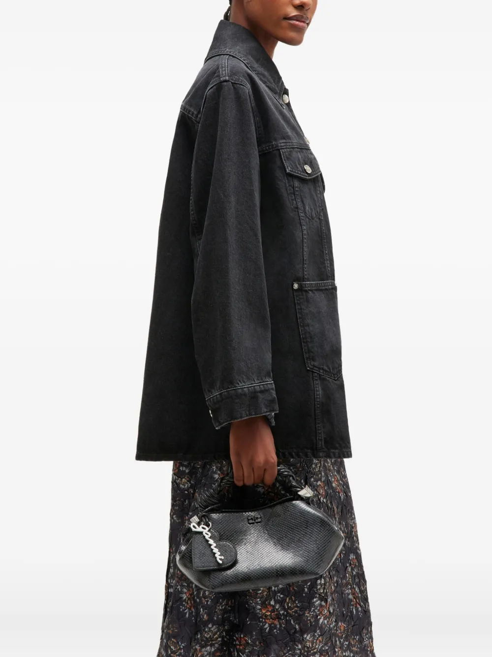 GANNI Bou leren shopper - Zwart