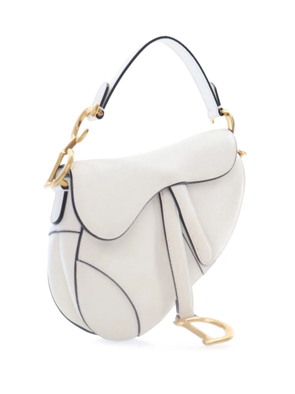 Pre-owned Dior 2020 Mini Grained Calfskin Saddle Bag Satchel In White
