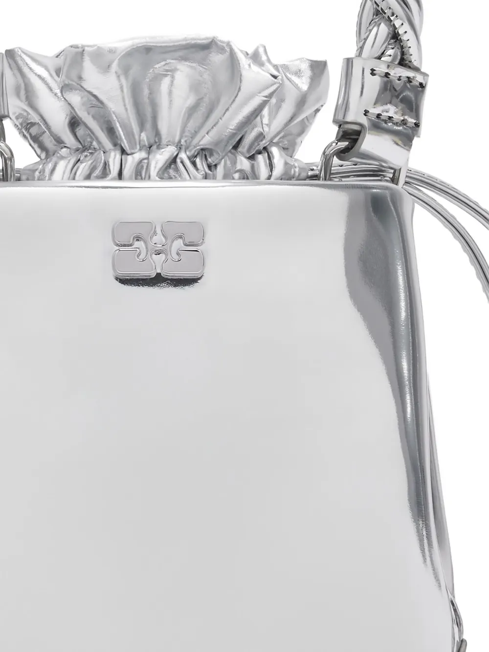 Ganni Mini Bou Twisted-handle Bucket Bag In Silver