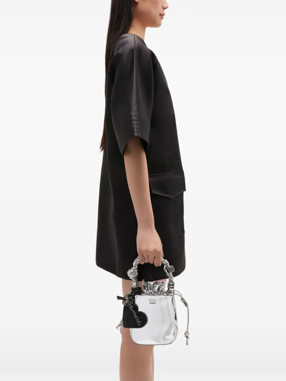 Ganni Mini Bou Twisted-handle Bucket Bag In Silver