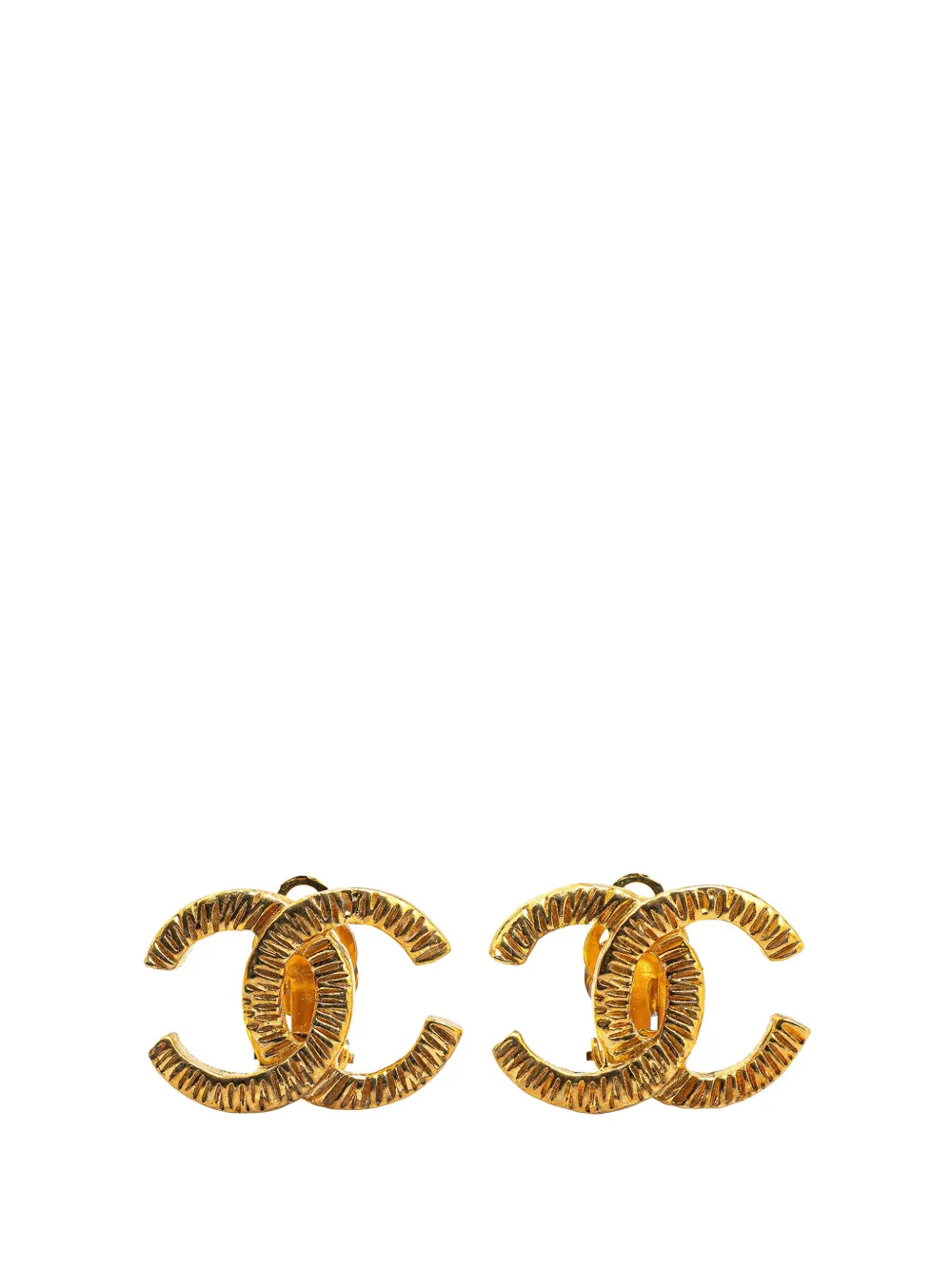 CHANEL Pre-Owned 1970-1980 Gold Plated CC Clip On Earrings costume CHANEL Pre-Owned 1970-1980 Gold Plated CC Clip On Earrings costume