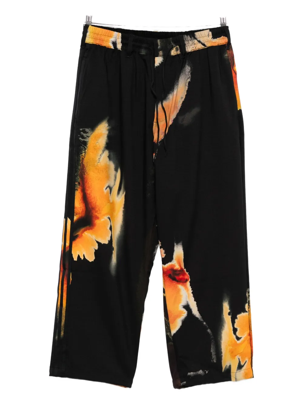 Y-3 Joggers With Abstract Orange Print And Side Seam Pockets In Black
