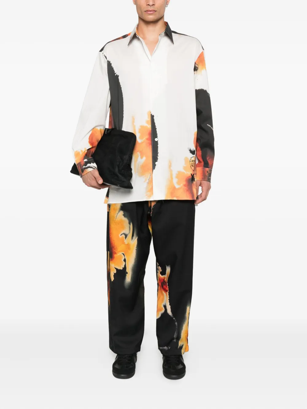 Y-3 abstract-print trousers - Zwart