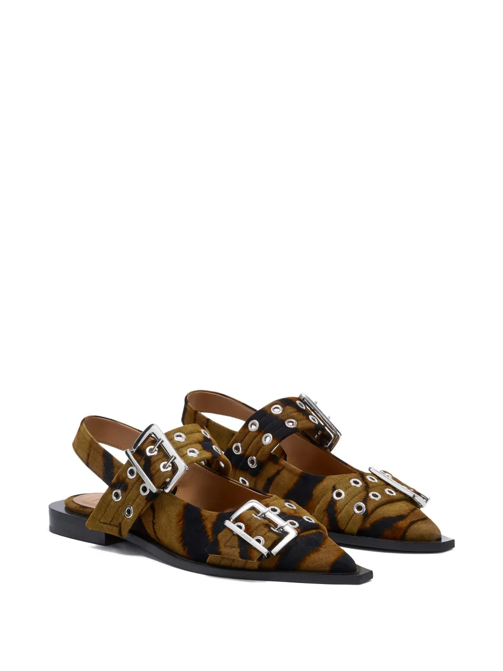 Ganni Buckle-detail Zebra-print Mules In Brown