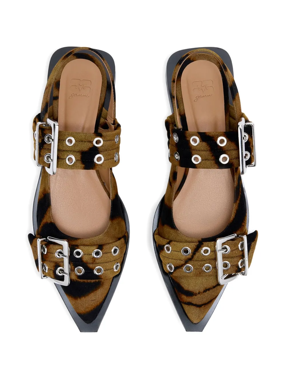 Ganni Buckle-detail Zebra-print Mules In Brown