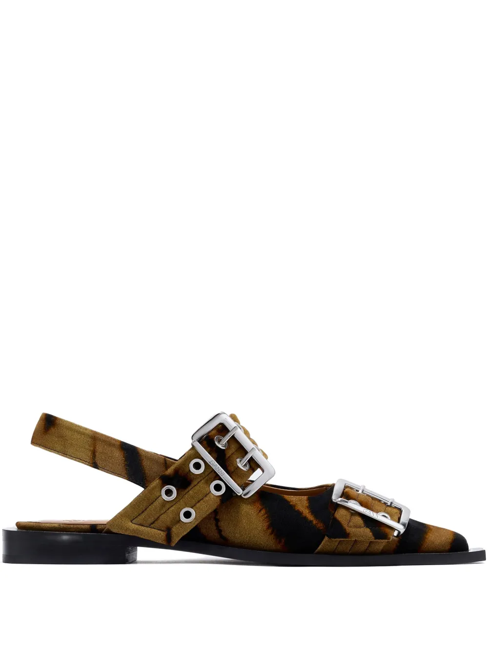 Ganni Buckle-detail Zebra-print Mules In Brown