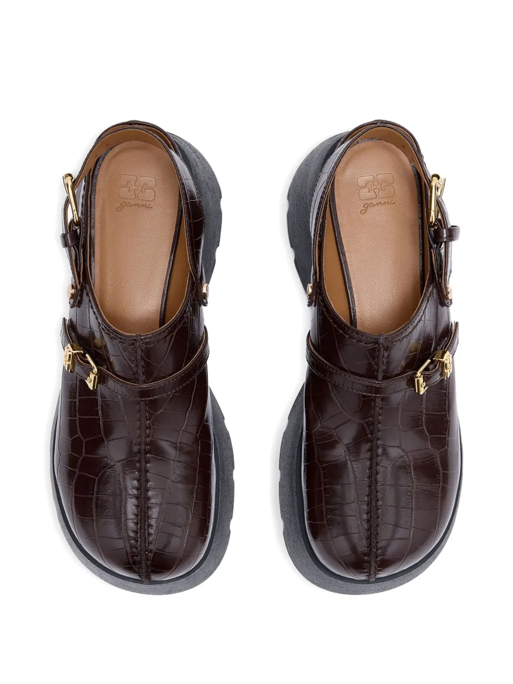 GANNI Pumps met gesp met krokodillen-reliëf Bruin