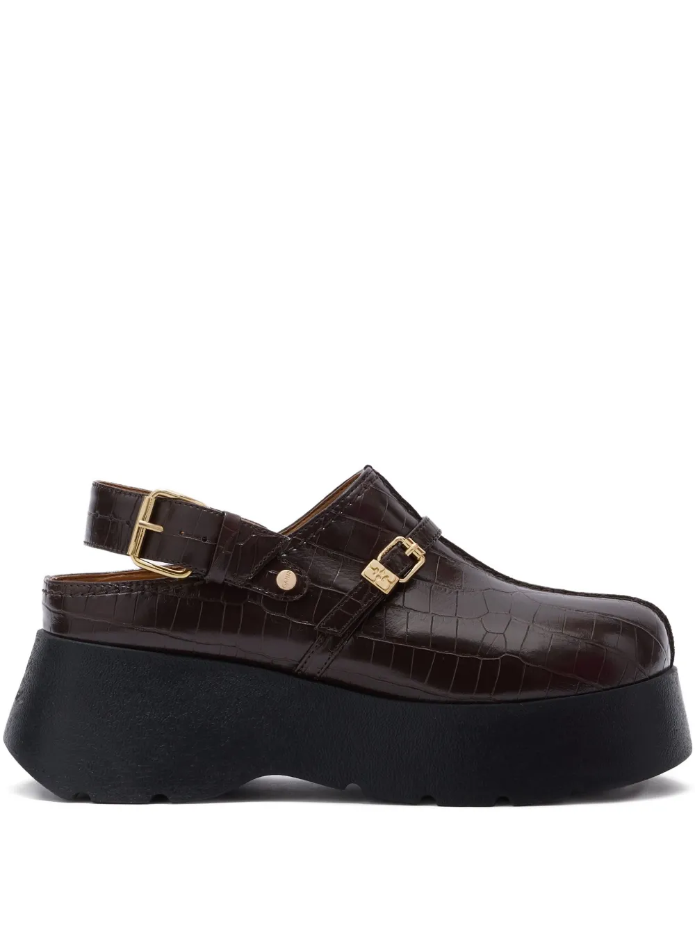 GANNI Pumps met gesp met krokodillen-reliëf Bruin