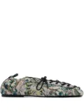 GANNI tapestry-effect eyelet-detail lace-up ballerina - Multicolour