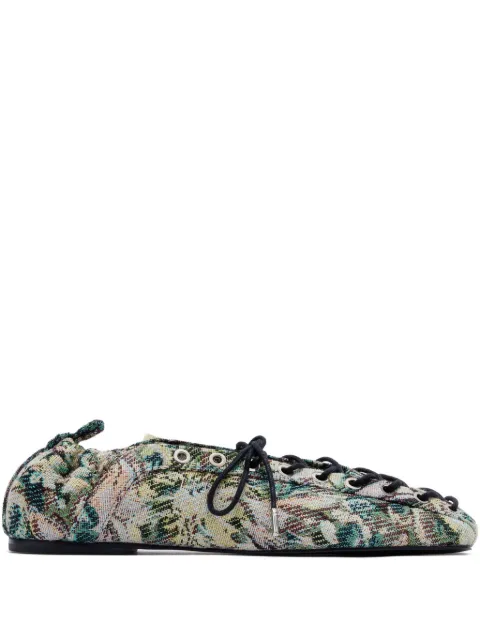 GANNI tapestry-effect eyelet-detail lace-up ballerina