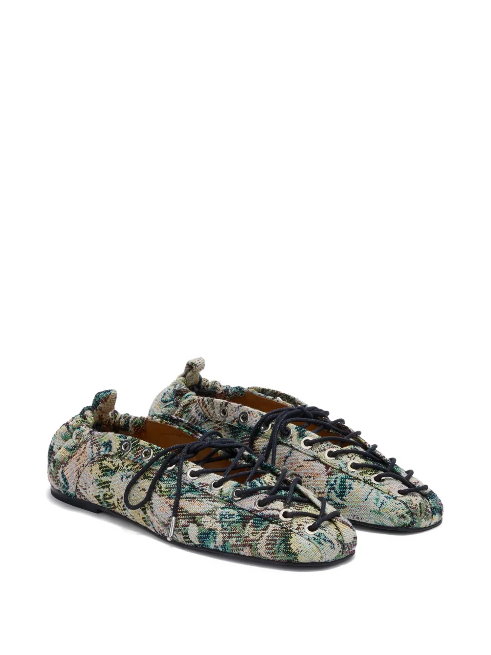 GANNI tapestry-effect eyelet-detail lace-up ballerina - Veelkleurig