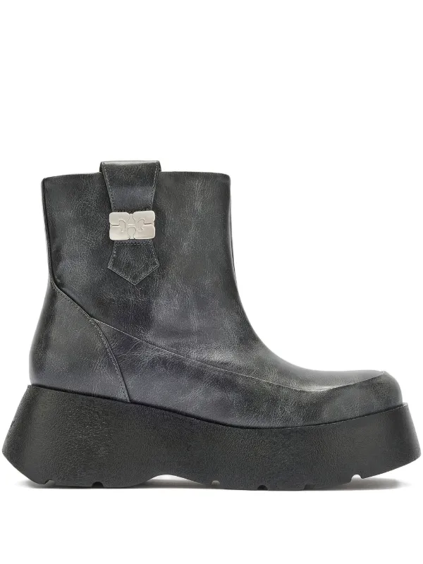 Ganni Kat Pull-tab Platform Boots in Grey
