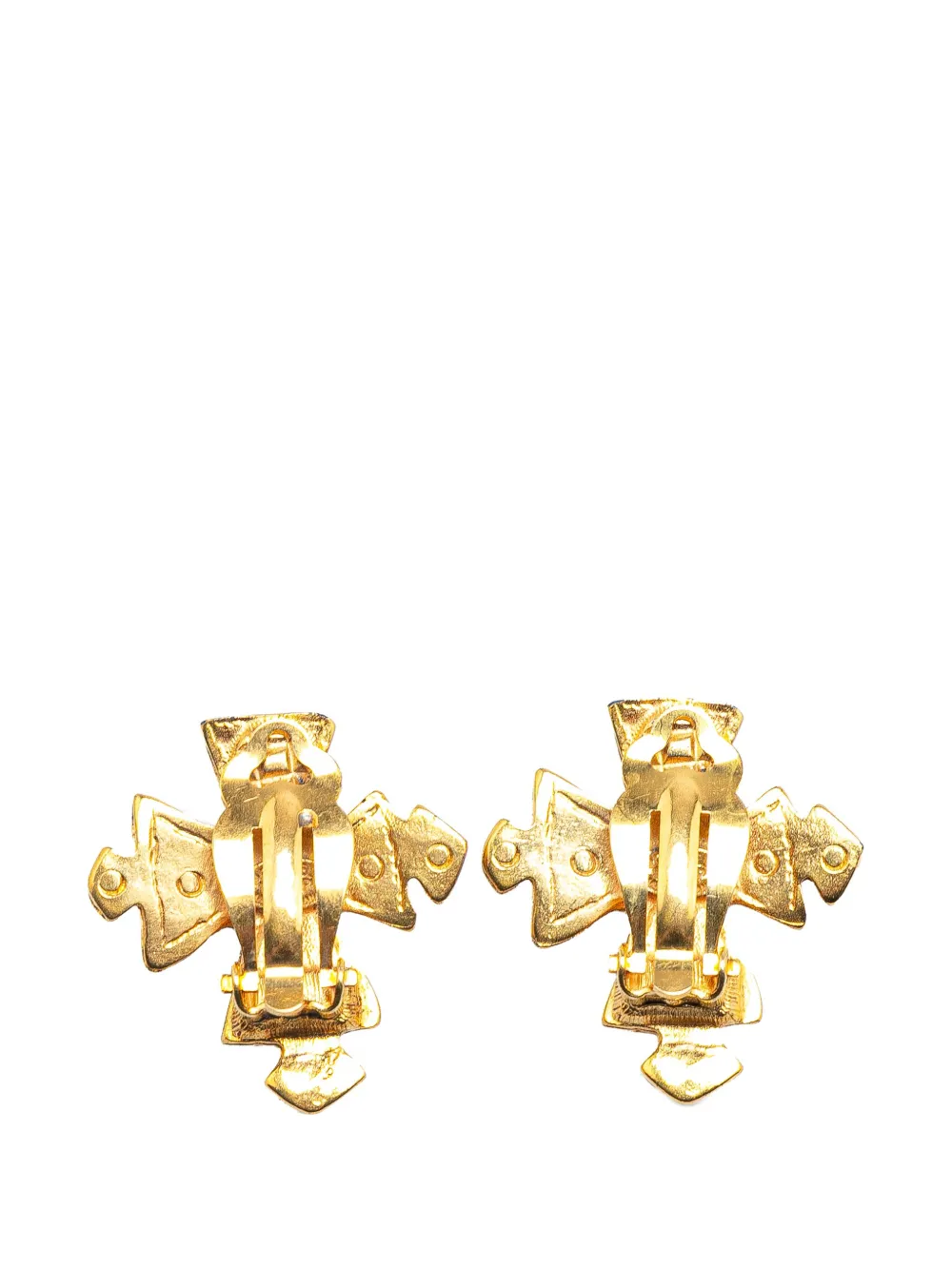 CHANEL Pre-Owned 1994 Gold Plated CC Cross Clip on Earrings costume earrings | Image 2