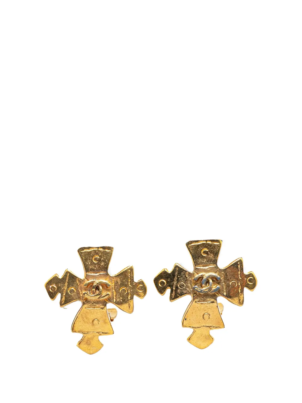 CHANEL Pre-Owned 1994 Gold Plated CC Cross Clip on Earrings costume CHANEL Pre-Owned 1994 Gold Plated CC Cross Clip on Earrings costume