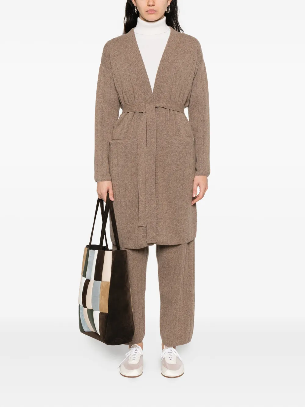 Max Mara Ribgebreid vest met ceintuur Bruin