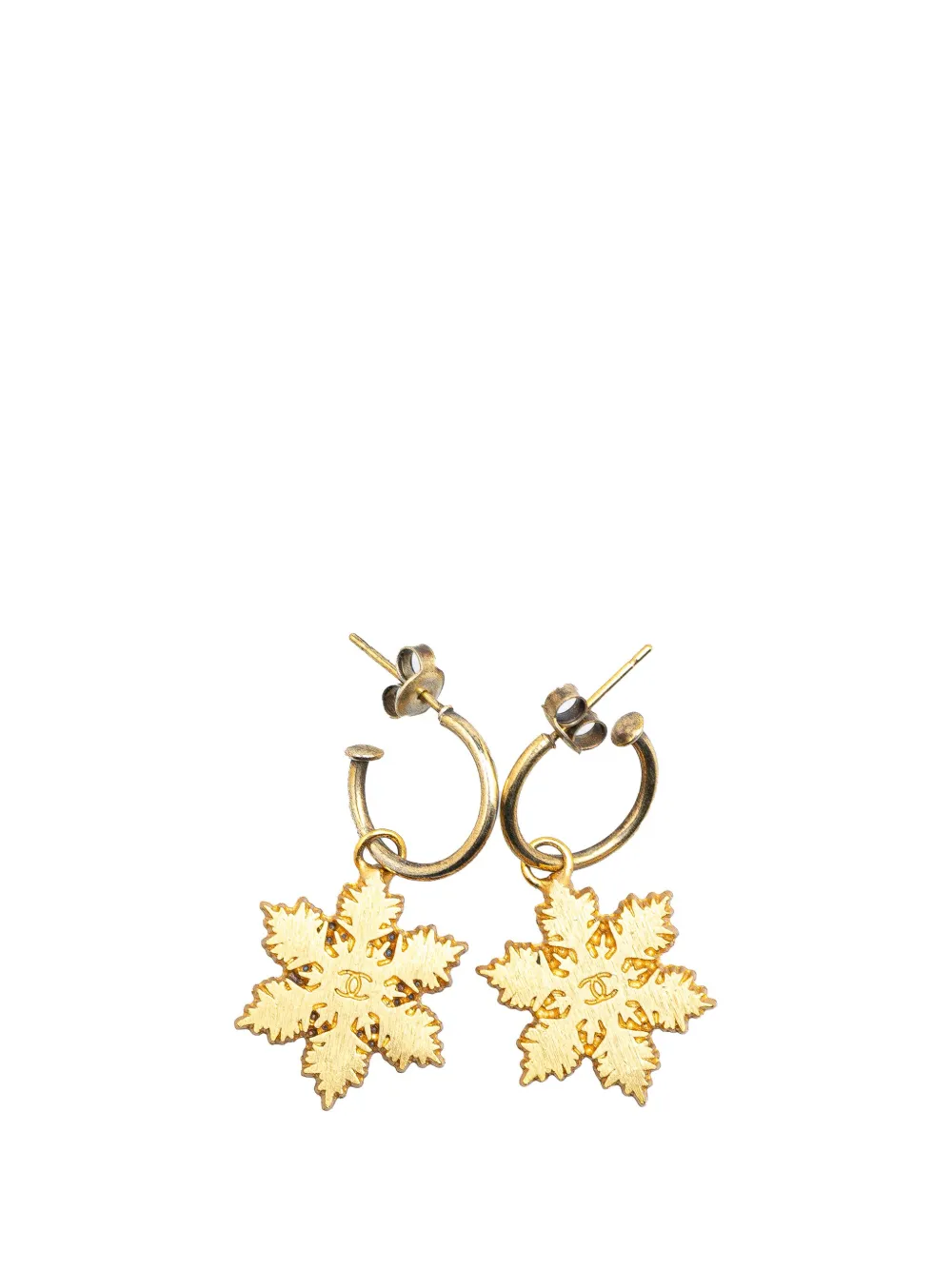 CHANEL Pre-Owned 2001 Gold Plated Snowflakes Hoop Push Back Earrings CHANEL Pre-Owned 2001 Gold Plated Snowflakes Hoop Push Back Earrings